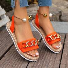 镶钻沙滩凉鞋，甜美女性风格，适合海滩度假，防滑软底 - 桔色 - 查看 8