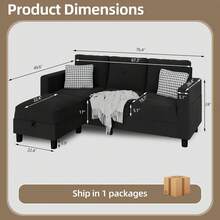 Sofás seccionales convertibles para sala de estar, sofá en forma de L, juego de sofá modular de 3 asientos con tela de poliéster y sofá otomano movible para apartamentos, oficina (gris oscuro) - negro - - Ver 2