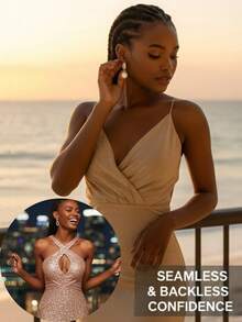 新款硅胶隐形文胸，带肩带，防滑设计，提拉丰满，专为婚纱摄影、无肩带礼服、隐形内衣、连衣裙、连体裤、旅行度假而设计 - 杏色 - 查看 4