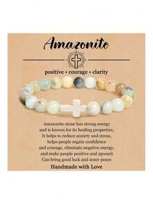 8mm Agate Cross Beaded Bracelet, Volcanic Stone, Yellow Tiger Eye, Turquoise Beaded Bracelet, Religious Unisex Jewelry - Bracelet - View 5