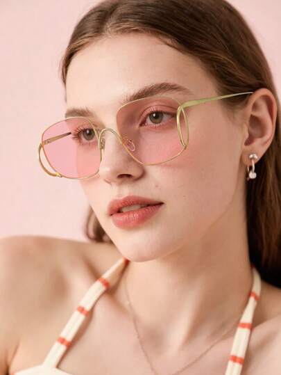 1 PC Women's Square Frame Metal Fashion Glasses For Office Work With Glasses Box