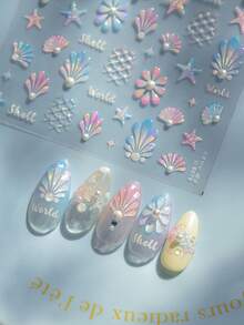 1 miếng dán móng tay 5D hình vỏ sò, ngọc trai, sao biển, sò điệp, lưới đánh cá, phong cách ven biển, tự dính, thích hợp cho nữ giới trang trí móng tay trong kỳ nghỉ hè, các bữa tiệc ngày lễ. - Nhiều màu - Xem 6