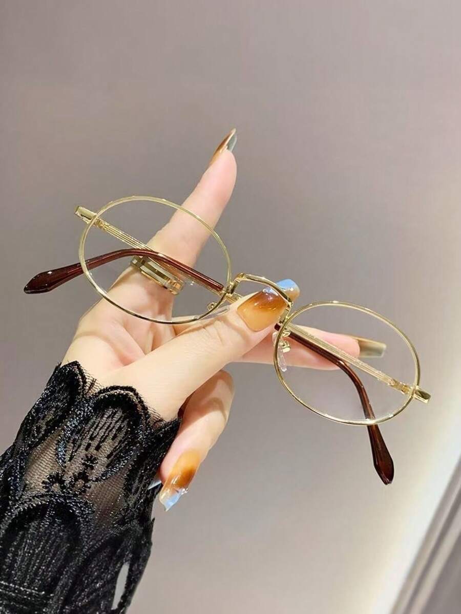 1副/2副复古男士椭圆形小框书呆子眼镜，透明镜片，适合日常佩戴 - 無色 - 查看 1