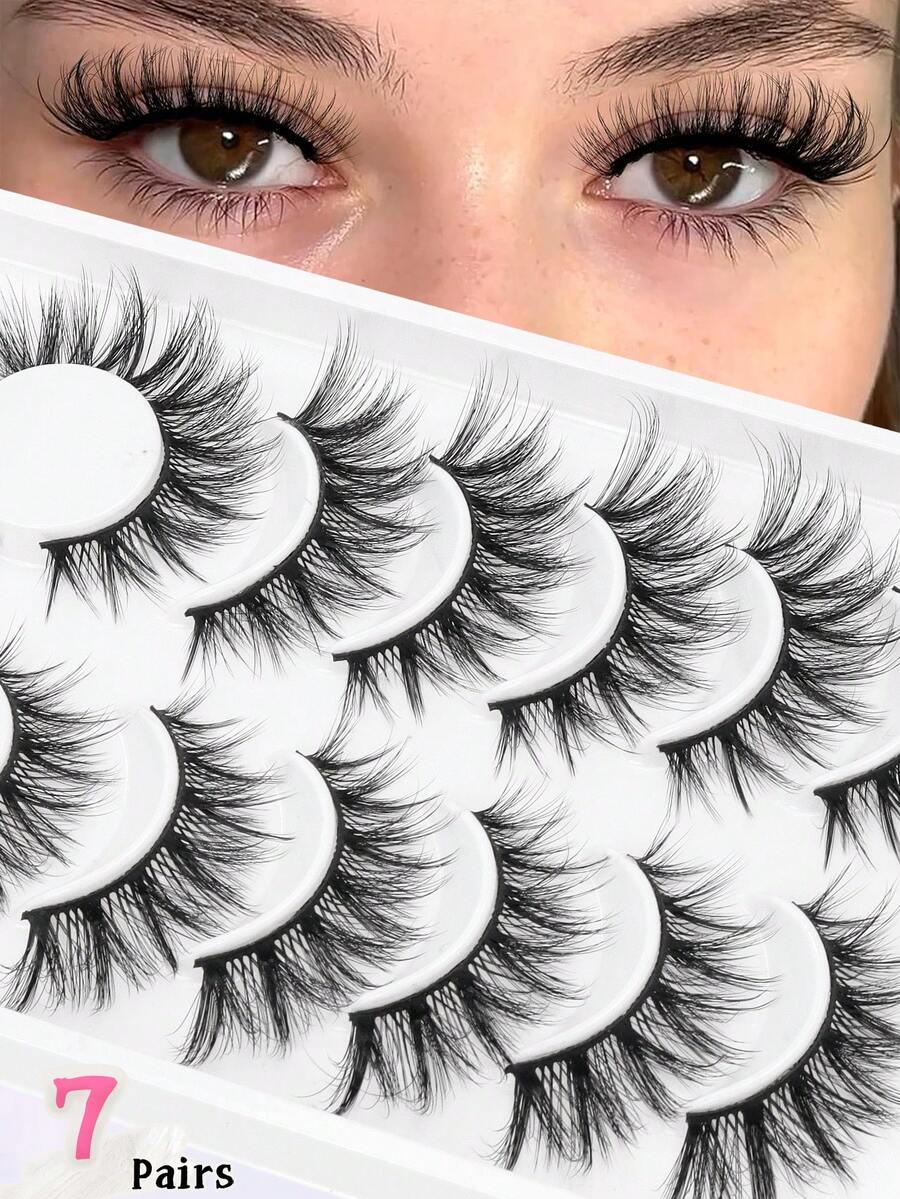 7对猫眼仿貂毛假睫毛，自然蓬松，适合日常佩戴，外出必备，纤长美睫工具 - 交叉款 - 查看 1
