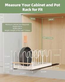 Organizador de Sartenes y Ollas para Cajon, Extraibles para Organizador de Sartenes, de madera, 9 Compartimentos Ajustables, Porta Sartenes de Cocina con Adhesivo, 54.5*27.4*22.5,Blanco - 9 Compartimentos Blanco - Ver 4