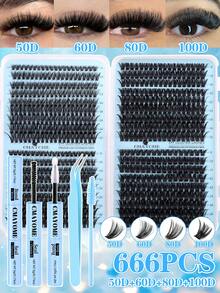 720/666/648pcs D-Curl Individual False Eyelashes Set, Includes Glue, Applicator, Brush, DIY Eyelash Extension Tools, Suitable For Beginners, Large Capacity Lash Book, Mixed Styles, Soft & Fluffy False Lashes, Natural & Reusable Individual Lashes With Adhesive, Easy To Use For Daily, Wedding, Night Party Eye Makeup - Multicolor - View 17