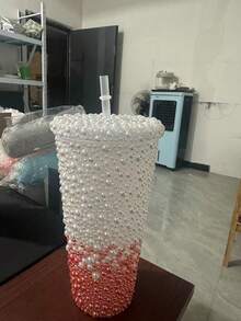 1pc 650ml Handmade Diamond Cup, Double Layer PS Plastic Straw Cup, Large Capacity 650ml Gemstone Diamond Cup, Handheld Cup, Portable Pearl Cup [5 Styles Available] - Multicolor - View 18