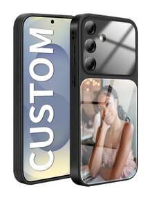 1 Customized Orange Photo Case With Family And Friends Photos, Cupid Love Photos, Anniversary Signature Anti-Slip Shockproof Full Coverage Tempered Glass Phone Case For Samsung S26 Ultra/S26/S25 Ultra/S24 Ultra/S23/S22/S21, Couples Gift, Seasonal Selection, 2026 Phone Case, Personalized Photo Phone Case - Black - View 2