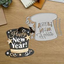 Creative Happy New Year Hat Cutting Dies, DIY Scrapbooking Album And Embossing Stencil, Greeting Card Making Tool, Card Paper Cutting Crafts ,Gift Card Making Template Die Cuts. - Silver - View 8