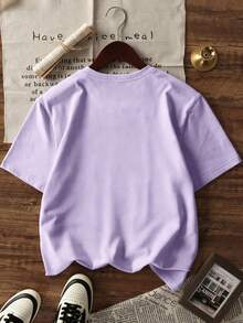 1pc Girls Casual Nashville Print Round Neck Short Sleeve T-Shirt, Summer Student Youth Apparel Musical Style Inspiring Imagination And Self-Expression - Mauve Purple - View 4