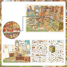 4张超大尺寸装饰贴纸，趣味场景贴纸，“今日特辑第36期”系列，适用于礼品、办公、家居、标记、标签、教室、玩具、学生计划本、创意复古剪贴簿、DIY装饰贴纸 - 彩色 - 查看 13