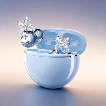 通勤族首选！这款开放式耳机设计优雅时尚，搭配精致的蝴蝶配件，适合户外佩戴。TYPE-C 快充节省时间，超长续航支持全天通勤，实时电量显示，带来沉浸式聆听体验！