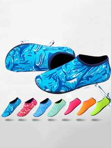 1双美人鱼鳞片印花水鞋，速干防滑，套穿式水袜，适合沙滩游泳、冲浪、潜水。 - 彩色 - 查看 4