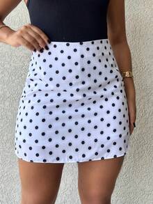 Polka Dot Skirt Shorts (Crocheted Knit Fabric) - 白色 - 查看 4