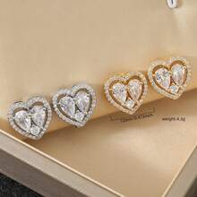 一对浪漫心形闪亮锆石奢华夹式耳环，适合日常佩戴及任何场合，也可作为礼物送给朋友。 - 心型耳夾 - 查看 4