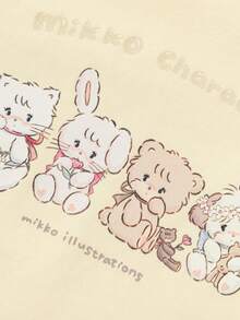 Balabala Mikko Girls Long Sleeve T-Shirt, Crew Neck, Cute Cartoon Print, Soft Touch Fabric, Comfortable Fit, Spring Daily Wear - Light Yellow - View 5