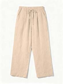 Men's Casual Solid Color Straight Linen Pants, Versatile For Spring/Autumn/Summer - Apricot - View 7