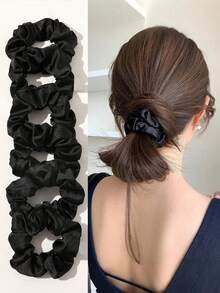 6个黑色缎面发圈，纯色简约优雅多功能发绳，高弹力布艺发圈，马尾辫发圈，橡皮筋，发绳弹力带 - 彩色 - 查看 5