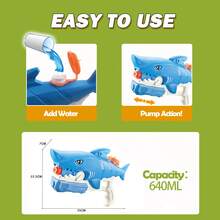 3-Nozzle Shark Shaped Water Gun, Pull-Trigger Water Blaster Toy With Large Capacity, Suitable For Water Fights And Water Games - Multicolor - View 6