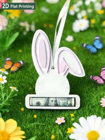 1pc Easter Bunny Ear Pattern White Pink Cute Holiday Money Holder Decorative Cash Gift Clip Farmhouse Style Bunny Shape Slot Design Ribbon Hanging Detail Creative Gift Presentation Decor For Easter Celebration Spring Holiday Gift Giving Tabletop Display Basket Stuffer Party Surprise Festive Home Decoration Family Gathering Seasonal Event