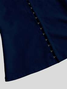 2pcs/Set V-Neck Button Front Sexy Party Beach Vacation Top And Shorts Set - Royal Blue - View 6