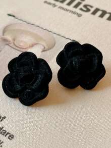 1 Pair Elegant Black Flower Stud Earrings, Suitable For Women In Any Occasion - Black - View 3