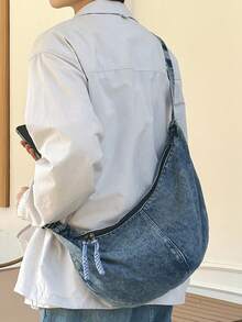 peach tree 1 chiếc túi đeo vai hình lưỡi liềm họa tiết cây đào, kiểu dáng tối giản thời trang, màu trơn, dung tích lớn, dây đeo có thể điều chỉnh, nhiều ngăn, phong cách cổ điển, giản dị, nhẹ, túi đeo chéo hình lưỡi liềm bằng nylon đã qua xử lý chống mối mọt, thích hợp cho ngày Valentine. - Màu xanh nhạt - Xem 9