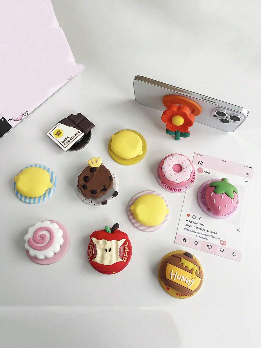 Flower Series Elements Silicone 1pc 3D Food-Shaped Magnetic Phone Holder, Cute Cartoon Silicone Fruit, Compatible With Magsafe Phones (Phone Cases), Extendable & Foldable, Suitable For Desk Viewing, February Valentine's Day Gift - Multicolor - View 1