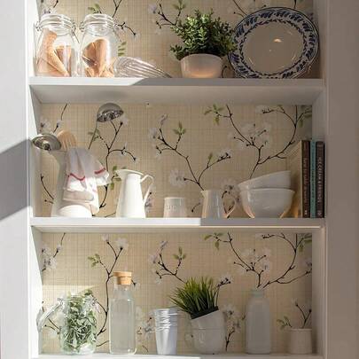 1 Roll Fresh Floral Pattern Self-Adhesive Removable PVC Wallpaper, Suitable For Live Streaming Background, Living Room, Dining Room, Bathroom, Bedroom, Commercial And Residential Use, Furniture, Cabinets, Desktops, Waterproof, Soundproof, Easy To Apply For Home Decor