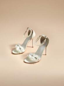 Glizzene 11.3cm Super High Heel White Bridal Sandals, Elegant Floral, Fashionable & Versatile, Featuring Faux Pearl Strap Valentine's Day - White - View 1