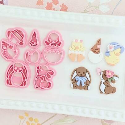 2/11 piezas Moldes de arcilla polimérica con diseños kawaii de conejitos de Pascua y patitos - Herramientas de manualidades con tema festivo dulce para hacer pendientes, joyería y dijes