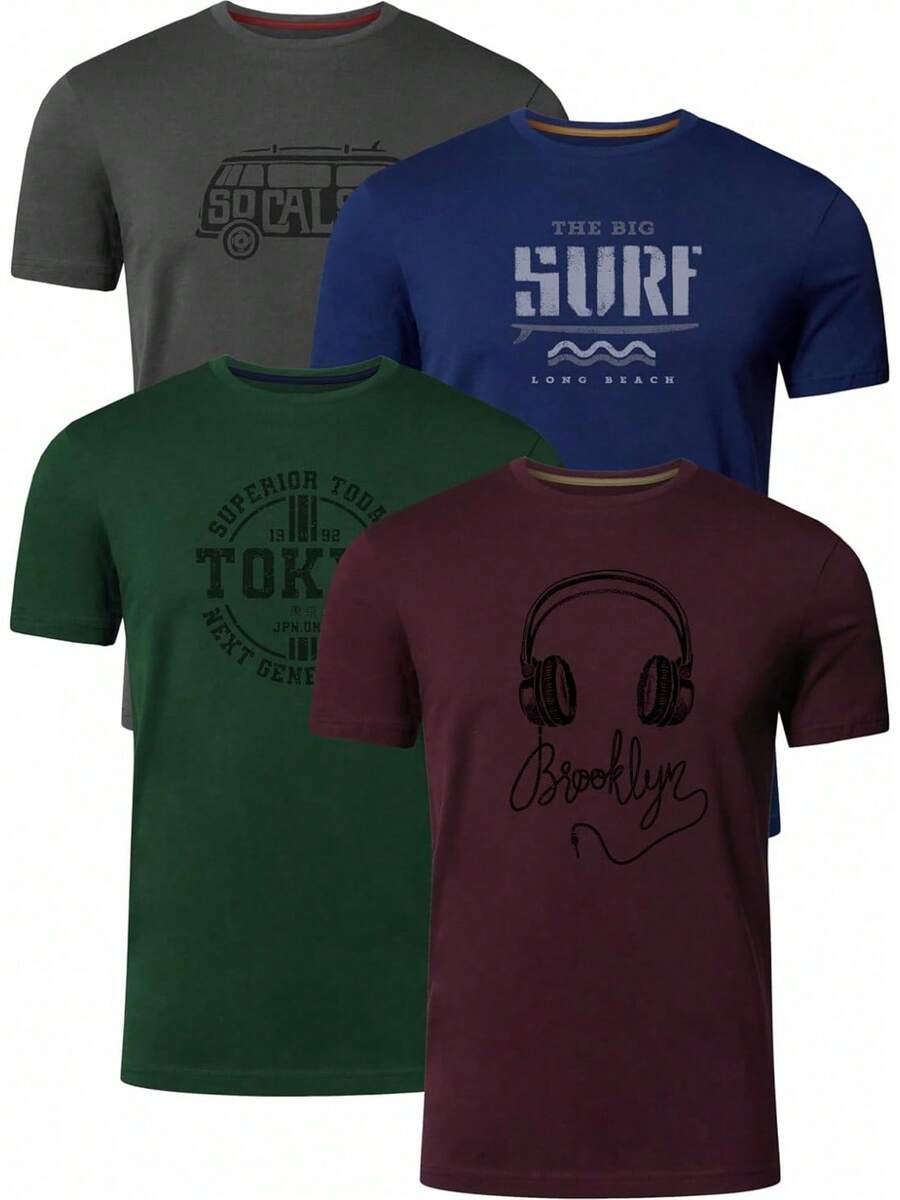 Camiseta de algodón para hombres Full Time Sports, paquete de 4 PRINT-001 - Negro - Ver 1