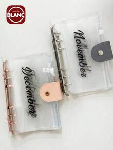 A6活頁式月度拉鍊袋現金預算信封裝訂書機票收據手提袋理財禮品套裝1個封面+12個月份袋