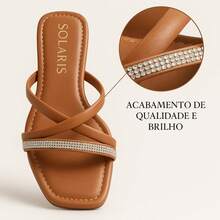 Women's Casual Sandal With Glitter And Rhinestones, Straps And Square Toe - Luxurious And Comfortable - 棕色 RF04 - 查看 5