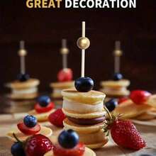 20/50/100/200/400支装，优雅竹制水果签，顶部饰以金色珠子 - 非常适合用于开胃菜、饮品、水果、餐前小吃以及婚礼和婚礼装饰 | 时尚金色珠子水果叉 | 耐用竹签，适用于水果碗等 - 金色 - 查看 3