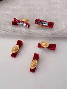 5个/10个金色金锭发夹，节日红色侧刘海发夹装饰发卡 - 紅色 - 查看 6