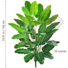 65-90-142厘米/55.9英寸，24片叶子的大型热带棕榈树，人造香蕉叶，触感逼真，塑料蝴蝶兰植物，适合家庭花园 - 橄欖綠 - 查看 2