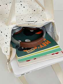 1pc 30cm*30cm Nylon Student Tutoring Shoulder Bag, New Star Polka Dot Tutoring Single Bag For Women, Large Capacity Casual Sling Bag, Lightweight Travel Backpack For Boys Girls Middle High School, Multi-Pocket Big Capacity Tutoring Bag - Black - View 9