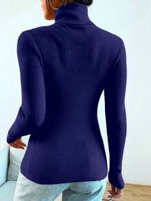 Women's Long Sleeve Knitted Blouse, Winter Sweater,  Fashion! - 藏蓝色 - 查看 2