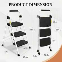 Step Ladder, Folding Step Stool With Wide Anti-Slip Pedal, Sturdy Steel Ladder, Convenient Handrail, Lightweight, Portable Steel Step Stool - 黑色 - 查看 5