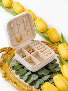 Hộp đựng trang sức cá nhân hóa cho Ngày Valentine, hộp trang sức đa năng, có thể tùy chỉnh tên và họa tiết hoa, được làm từ chất liệu PU. Hộp trang sức đa năng này nhẹ và dễ mang theo, là món quà hoàn hảo dành cho phù dâu. - Nhiều màu - Xem 4