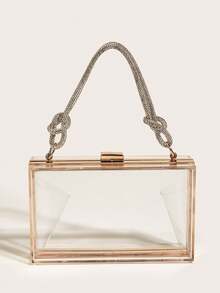 European & American Fashion Box-Shaped Clutch Bag, Transparent Acrylic Handbag, Shoulder Bag With Chain Strap, Suitable For Phone, Lipstick, Party, Versatile - Clear - View 2