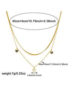 1 pieza de collar de joyería de acero inoxidable con colgante de luna, círculo de corazón blanco y negro, y cadena doble capa apilada con lazo de estilo elegante y sencillo chapado en oro - Blanco - Ver 11