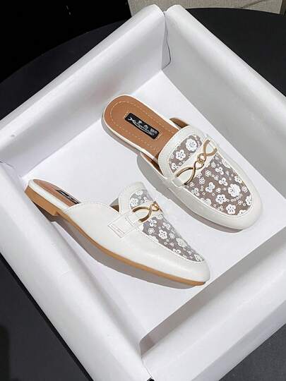 Mengshangli Women's Elegant Camellia Punk Fairy Slip-On Flats, Mesh Splice Contrast Trim Flat Sandals, Office, Party, Vacation, Spring/Summer