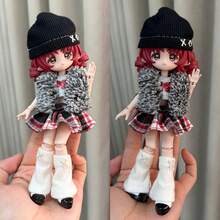 OB11 娃娃服装 8 件套：复古格子毛绒外套、牛仔背带裤、可爱小熊连帽衫、多款可互换配件（不含娃娃和鞋子） - 彩色 - 查看 10