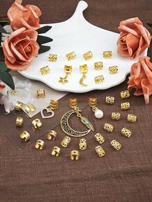 35件套女孩编织发饰组合 - 月亮星星发夹，时尚个性化编织装饰，金属吊坠，Y2K朋克派对礼物，适合女孩，音乐节，派对，节日庆典