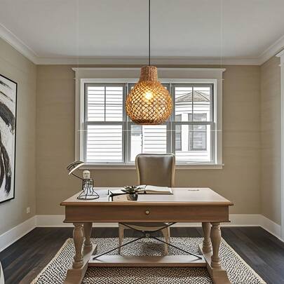 Rattan Pendant Light, Modern Bohemian Handwoven Bamboo Wicker Hanging Lamp, Suitable For Kitchen Island, Bedroom, Living Room