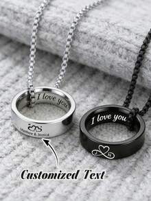 1pc Personalized Engraved Name Ring Necklace, Commitment Jewelry Gift For Boyfriend Or Girlfriend, Valentine's Day, Birthday, Anniversary - Multicolor - View 1