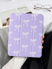 紫色底白色简约蝴蝶结图案保护套，兼容 iPad (A16) 11 英寸第 11 代（2025 年款）、iPad 10.2 英寸（2021/2020 年款）、iPad 第 10/9/8 代、三星 Galaxy Tab A8 10.5 英寸（2022 年款），平板电脑保护套带笔槽，支持自动睡眠/唤醒功能。 - 紫色 - 查看 5
