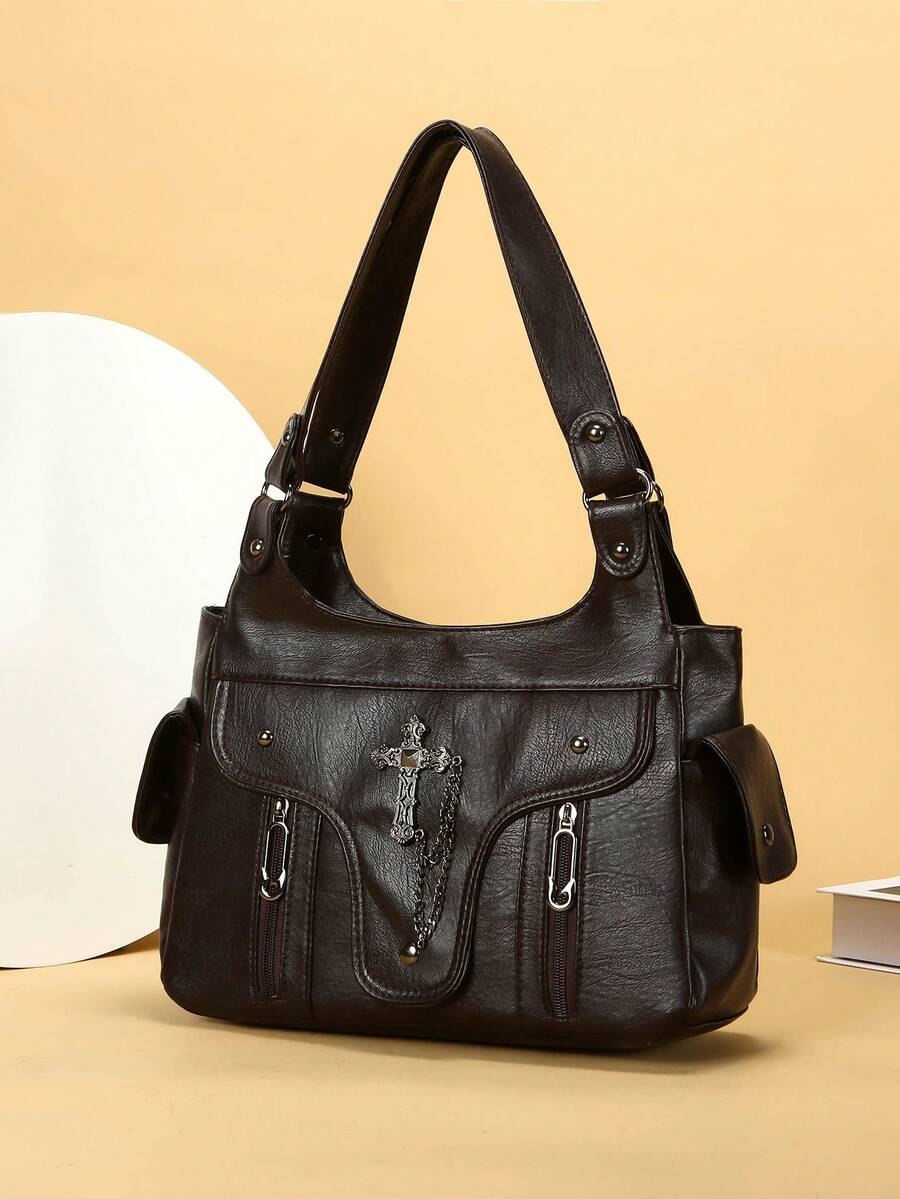 1 chiếc túi xách cỡ lớn kiểu cổ điển, túi đeo vai bằng da PU kiểu cổ điển, túi tote và ví nữ thường ngày.